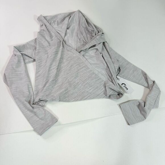Zyia Active Top Womens XL Cream Haze Yoga Shawl Crossover Pullover Sweatshirt NW - Picture 1 of 7